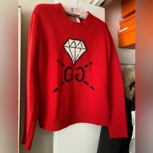 Gucci GG Ghost Diamond Wool Sweater in Red Sz S